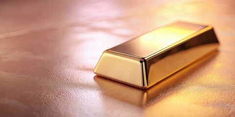 Luxurious gold bar glistens on a soft pink background