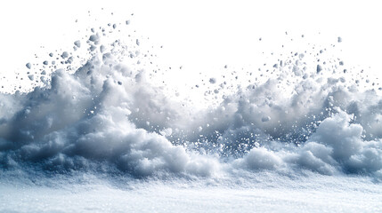 Dynamic snow dust exploding cloud effect isolated on white background studio shot