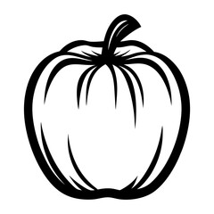 Simple Black and White Vector Pumpkin Image with Detailed Stem and Leaves