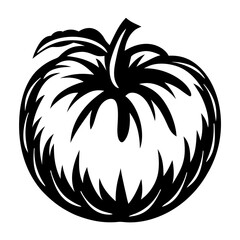 Stylized black and white vector illustration of a pumpkin with leafy vines