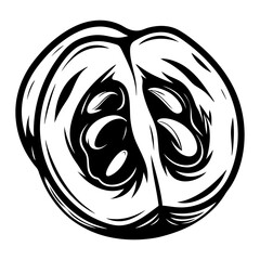 Stylized Walnut CrossSection Artistically Rendered in Black and White Lines