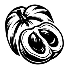 Obraz premium Dramatic Black and White Image of an Isolated Cut Persimmon Fruit