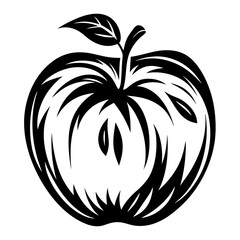 Stylized Black and White Apple with Abstract Design and Leaf Detail