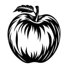 Black and white apple illustration with a leaf and unique pattern