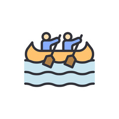 Canoeing colored icons, minimalist vector illustration ,simple transparent graphic element .Isolated on white background