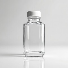 Clear glass bottle with a ribbed white cap isolated on gray background