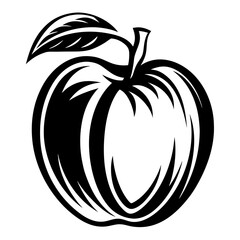 Monochrome apple illustration with bold outlines and leaf on top