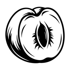 Monochrome Vector Illustration of a Peach Pit Cut In Half and Isolated