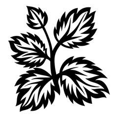 Monochrome Plant Illustration Featuring Three Jagged Leaves on a Single Stem