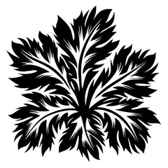 Monochrome Artistic Rendering of Leafy Branches Radiating from a Central Point