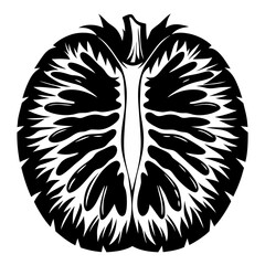 Stylized Black and White Silhouette of a Segmented Citrus Fruit Shape