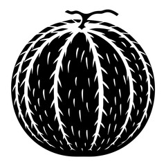 Monochrome Watermelon Slice Detailed Illustration with Stem and Seed Pattern Design