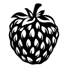 Monochrome image of a strawberry with leaves in a simple graphic style
