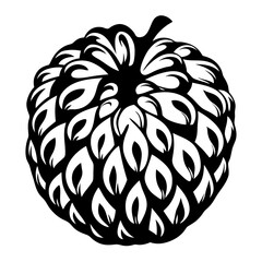 Stylized Black and White Pineapple with Leaflike Scales Vector Image