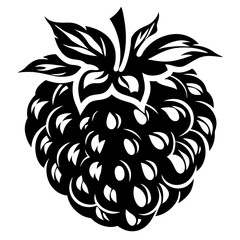 Elegant Black and White Raspberry Illustration with Leafy Crown and Textured Surface