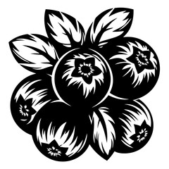 Stylized Black and White Blueberry Cluster with Detailed Floral Design