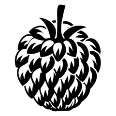 Monochrome illustration of a jackfruit showing the fruit's outer skin and its stem