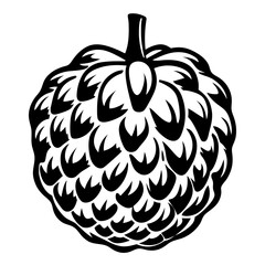 Detailed Black and White Illustration of a Custard Apple or Cherimoya