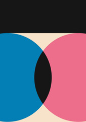 Retro Geometric Abstract Art, Colorful Shapes Wall Decor, Mid-Century Modern Illustration for Posters, Cards, and Prints