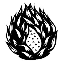 Abstract Black and White Fiery Orb with Heart Shaped Spotting Design