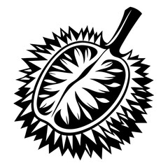 Abstract Black and White Durian Fruit Illustration with Spiky Outer Shell