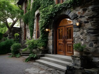Ivy-Covered Stone House Entrance - Rustic/vintage aesthetics