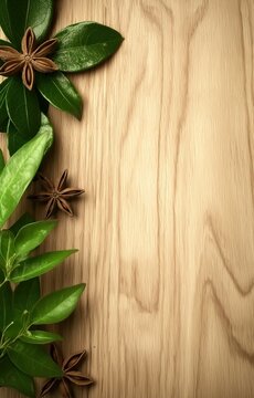 spices and herbs on wood