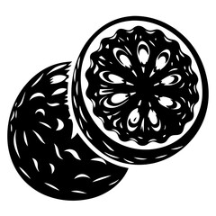 Abstract Passion Fruit Cut in Half Vector Black and White Illustration