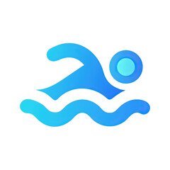 Unique flat design logo showcases a swimmer gracefully moving through stylized waves in vibrant blue colors perfect for swim related branding