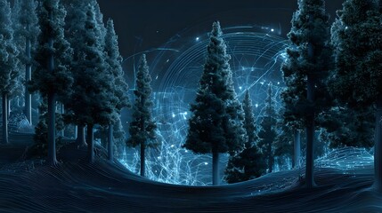 Digital Forest, Futuristic Nature Scene - Digital art and illustration