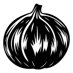 Black and white vector illustration of a stylized onion or garlic bulb