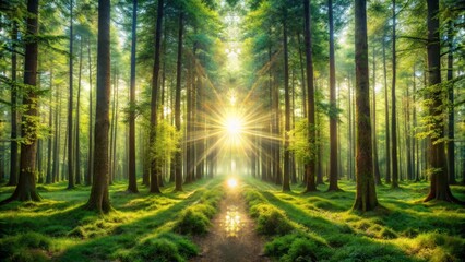 Fototapeta premium Sunlit Path Through a Tranquil Forest