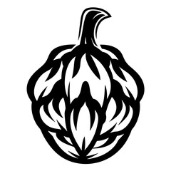 Stylized black and white artichoke drawing with pointed leaves and layered design