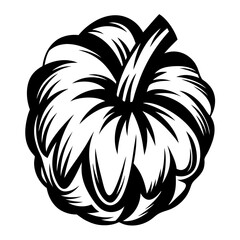Stylized monochrome drawing of a pumpkin illustration with detailed linework