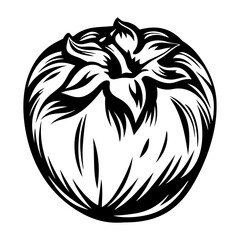 Black and white vector illustration of a stylized persimmon fruit