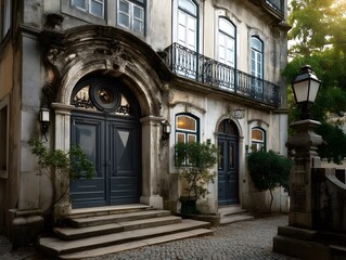 Obraz premium Historic European Building Facade, Entrance - Moody tones