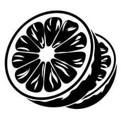 Two Halved Citrus Fruits Arranged in Graphic Black and White Style
