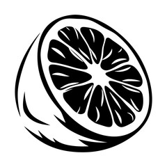 Graphic image of a halved citrus fruit showing internal segments in black