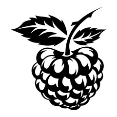 Elegant Raspberry Illustration with Intricate Leaf Design and Monochrome Aesthetic