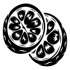 Stylized Black and White Citrus Fruit Slices Minimalistic Art Illustration