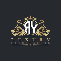 Luxury letter logo with crown initial monogram calligraphic.