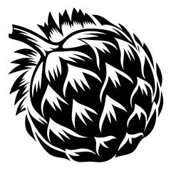 Stylized Monochrome Artichoke Silhouette with Detailed Leaf Pattern and Sharp Edges