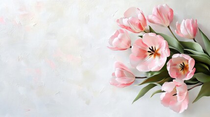 Fototapeta premium Delicate pink tulips on a light background