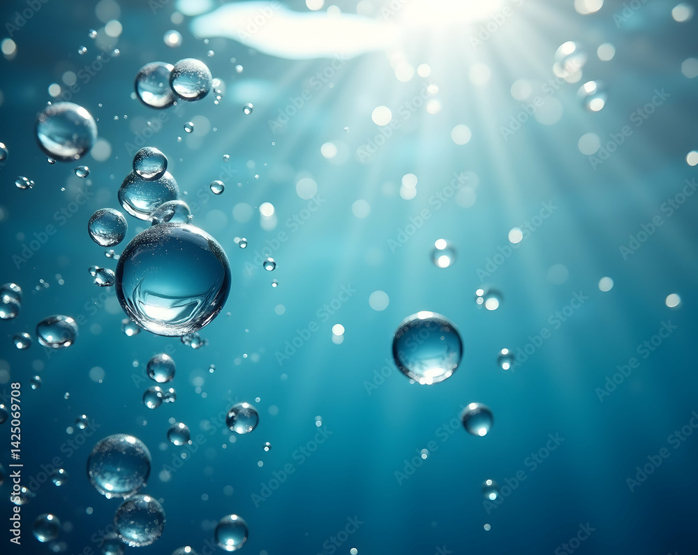 Poster captivating underwater scene featuring luminous bubbles floating gracefully, creating an enchanting 