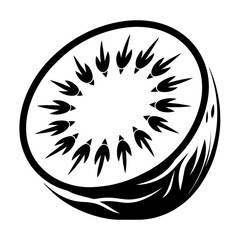 Black and White Cross Section Illustration of a Kiwi Fruit Design