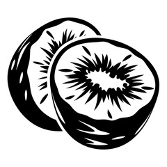 Black and White Kiwi Fruit Slices Illustration with Detailed Interior Design