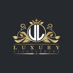Luxury letter logo with crown initial monogram calligraphic.