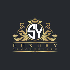 Luxury letter logo with crown initial monogram calligraphic.