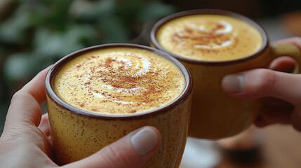 Cozy Golden Turmeric Latte in Speckled Mug