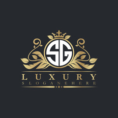 Luxury letter logo with crown initial monogram calligraphic.